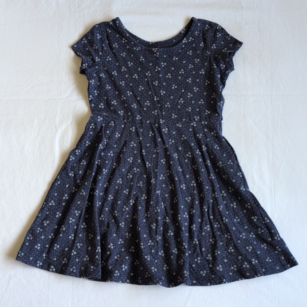 george girls XS 4/5 navy blue floral dotted twirl play dress with cap sleeves